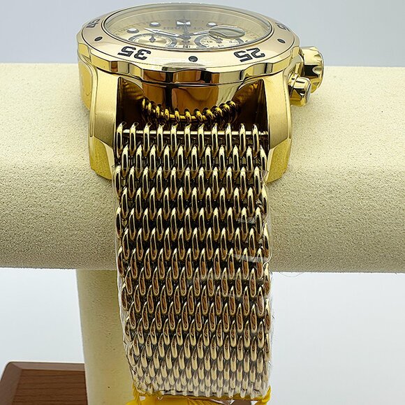 NEW Invicta Men's 48mm ProDiver Scuba Chronograph Watch Golden Dial SS Case Mesh - Picture 9 of 9